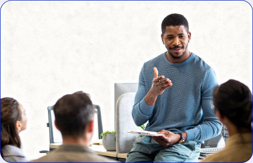 Contributor presenting to a team in-market